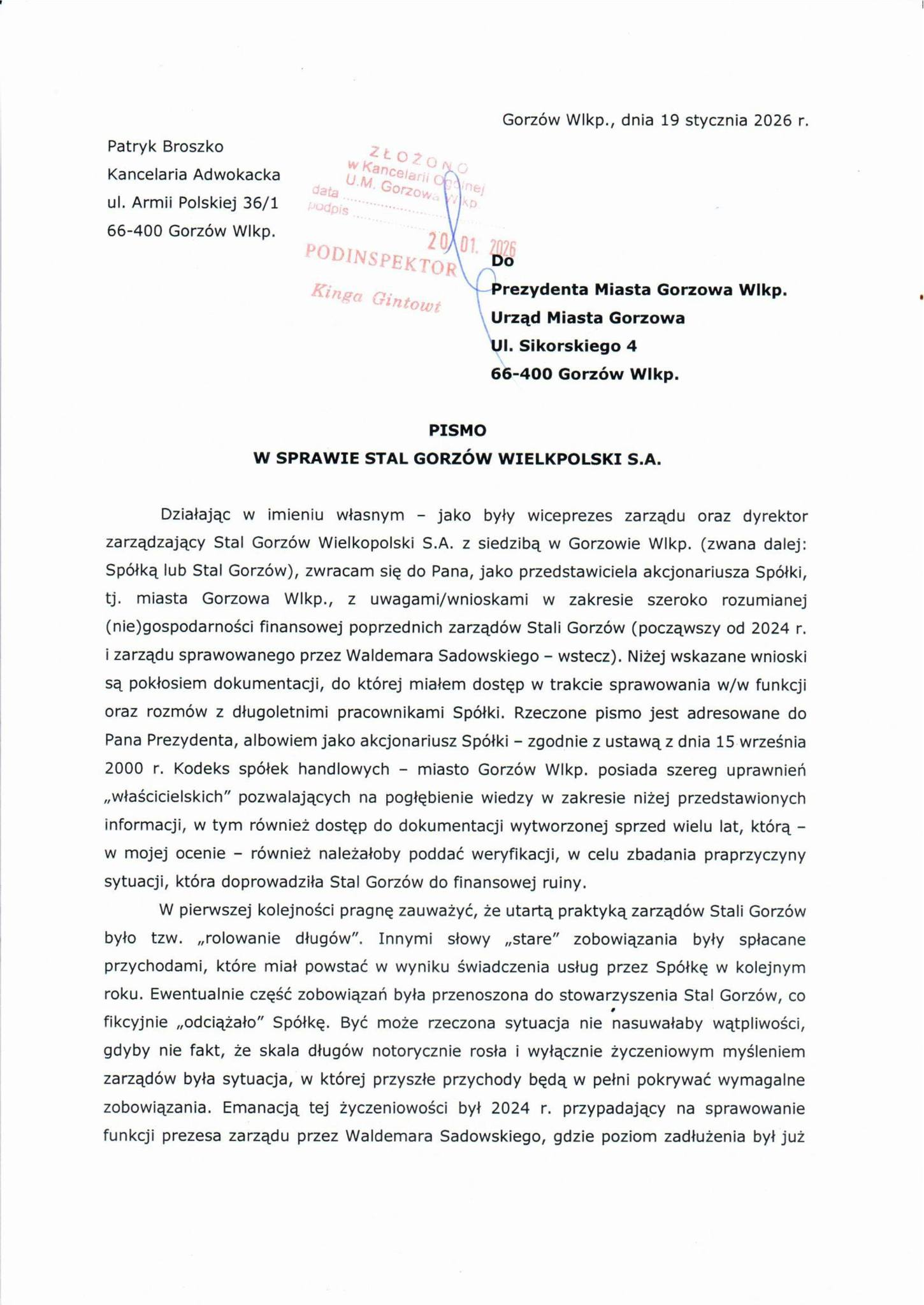 Patryk Broszko ujawnia brudy. Pismo do prezydenta pogrąży Stal Gorzów?